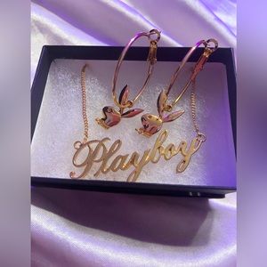Playboy gold necklace and hoop earrings set⭐️